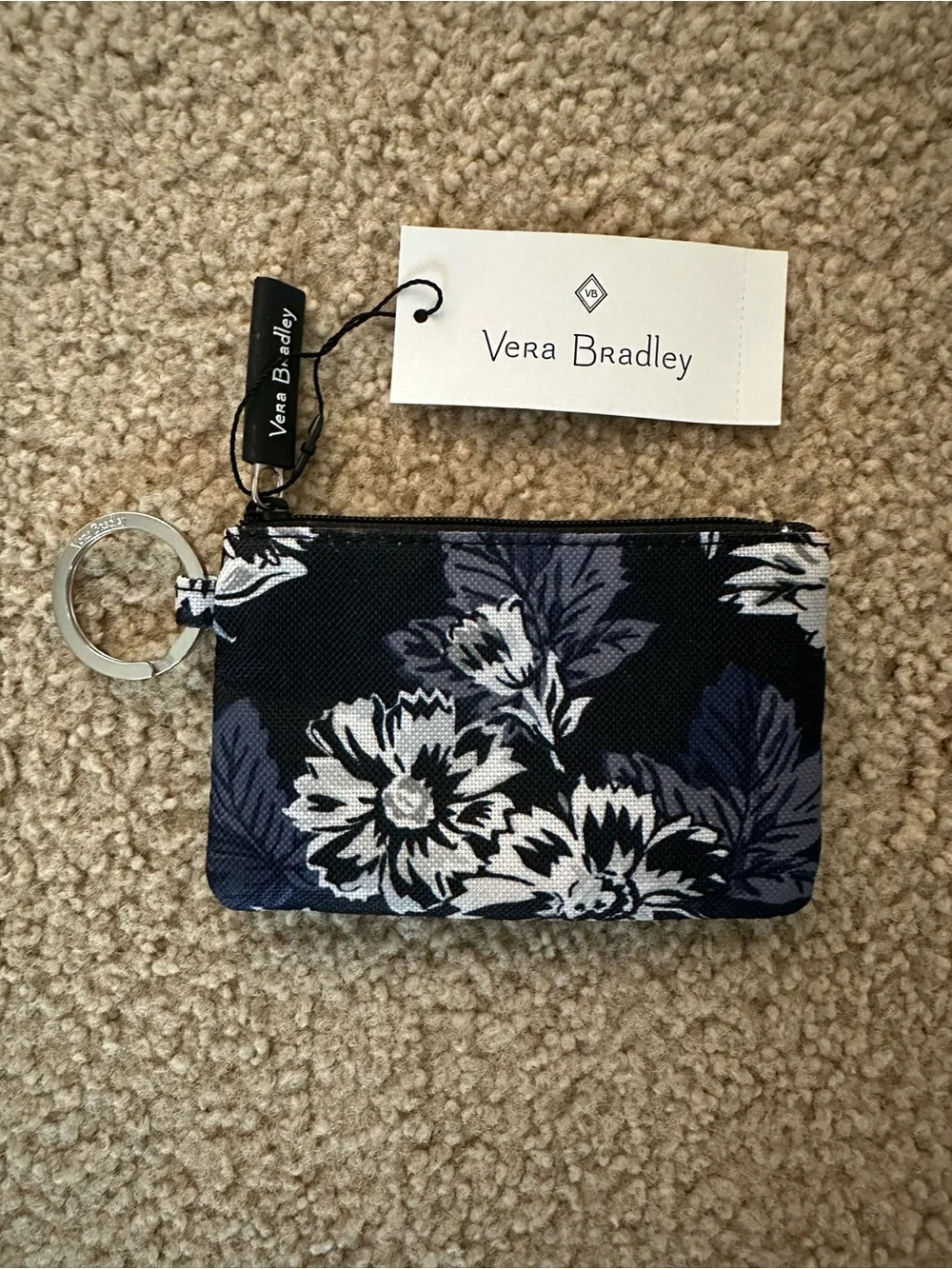 Vera Bradley Lighten Up Zip ID Case Wallet Keyring Pouch - Frosted Floral NWT